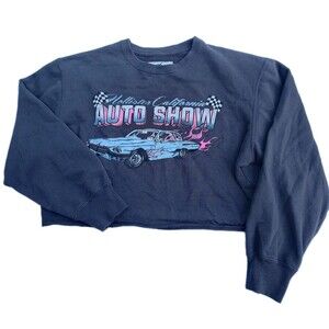 Hollister California Auto Show Cropped Raw Hem Crewneck Sweatshirt Small Gray